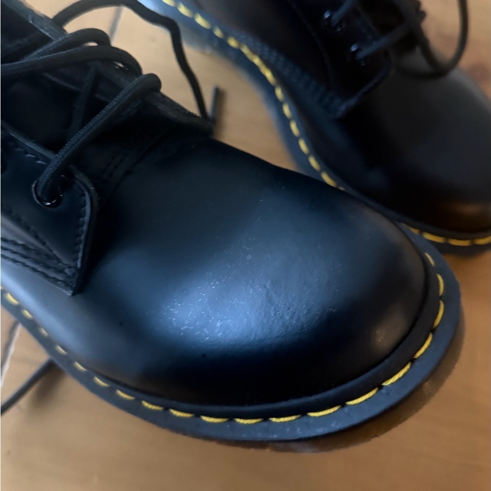 Dr. Martens Black Leather Lace-Up Boots with Yellow Stitching